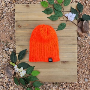 Neon Orange Knit Beanie, Orange Caution Beanie, Hot Orange Hat, Neon Hat for Hunters, One Size Fits Most