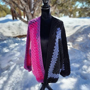 Best Friend Cardigan, Wednesday and Enid Themed Cardigan, Pink Purple and Black Sweater
