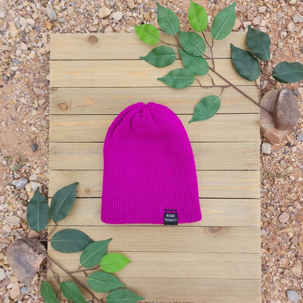 Neon Purple Knit Beanie, Purple Caution Beanie, Hot Purple Hat, Neon Hat for Hunters, One Size Fits Most