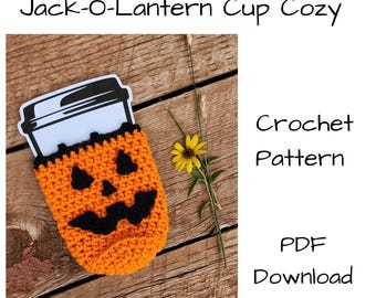 Jack-O-Lantern Cup Cozy Crochet Pattern (PDF Download)