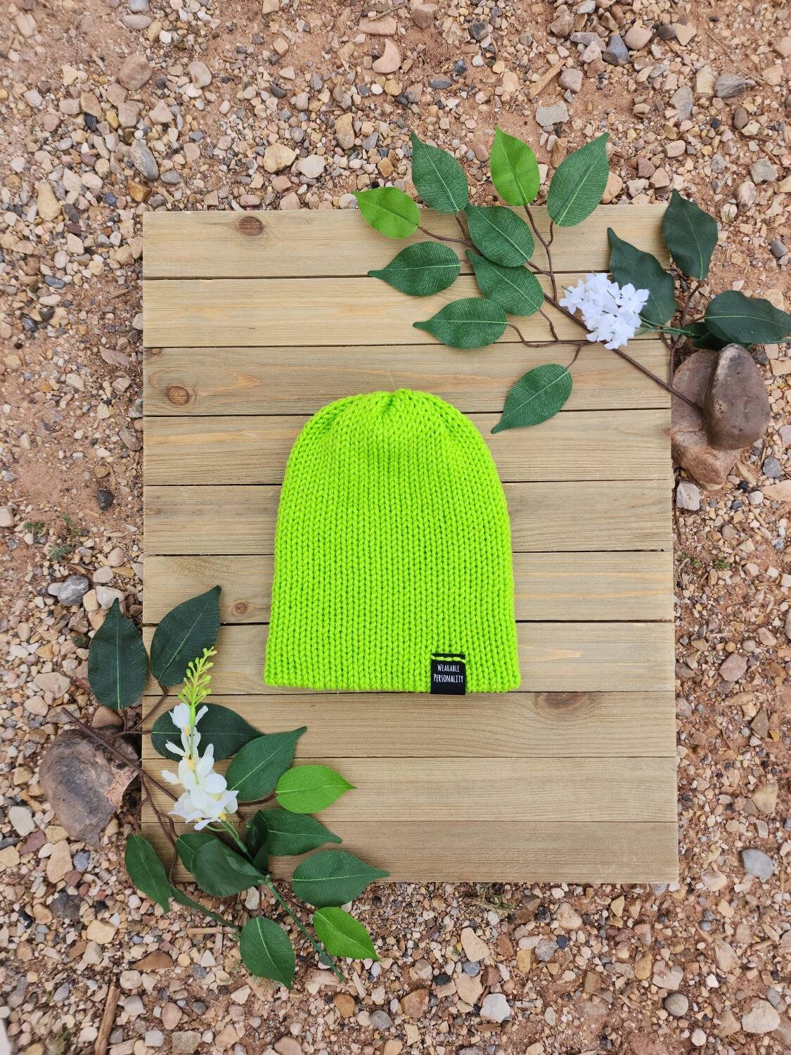 Neon Green Knit Beanie, Green Caution Beanie, Hot Green Hat, Neon Hat for Hunters, One Size Fits Most