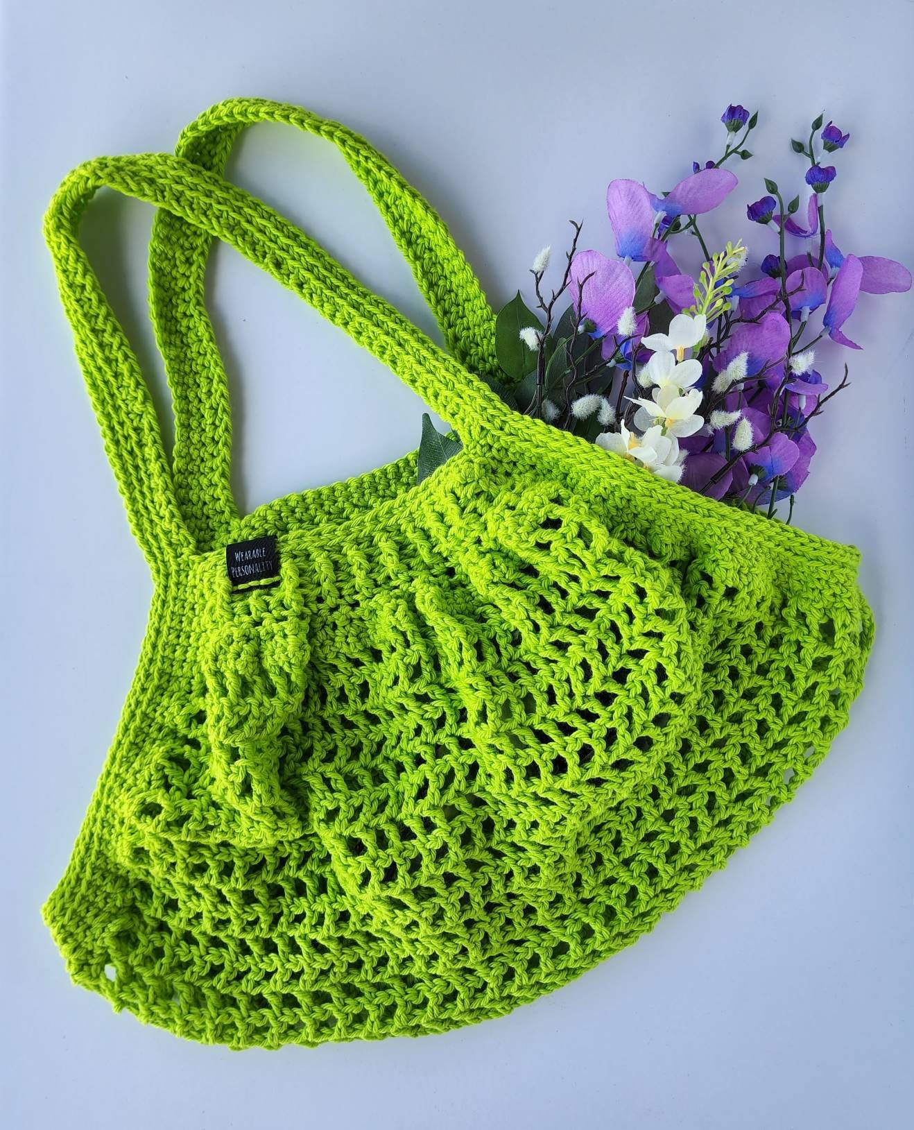 ★TOUT Y EST★ Tropical Market Bag Mini Green 09J1210C7G Medium Sized Lime Green Market Bag, Summer Bag, Cotton