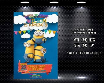 minion photo invitation printable minion birthday invitation etsy