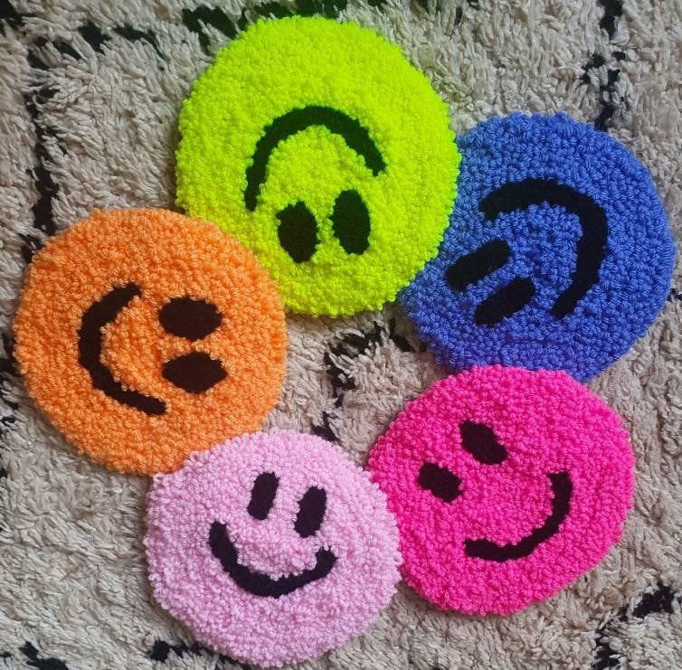 Smiley Face Punch Needle Hanging Smiley Face Decor Wall Etsy