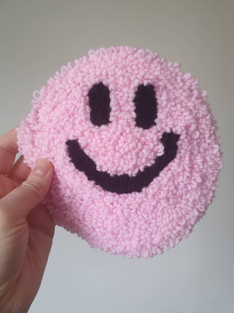 Smiley Face Punch Needle Hanging Smiley Face Decor Wall Etsy