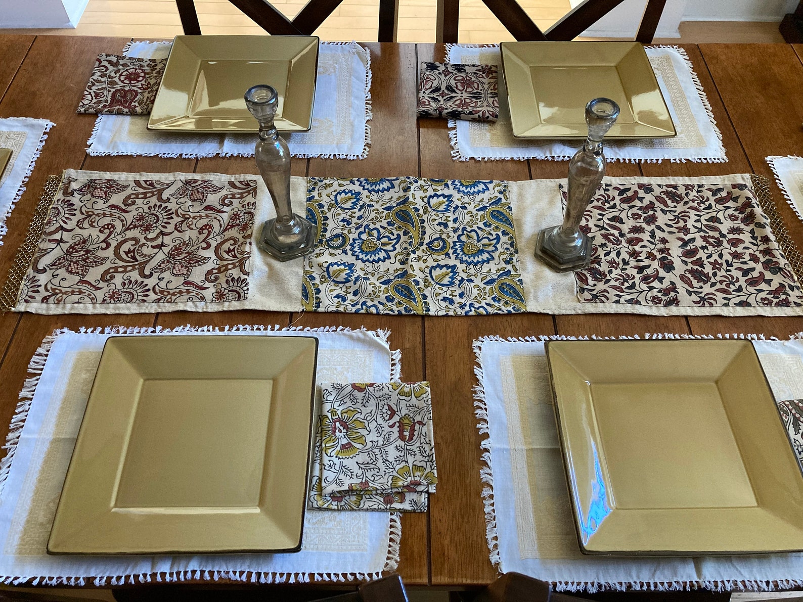 Table Runner W/ 6 Matching Napkins Natural Cotton With Etsy Denmark