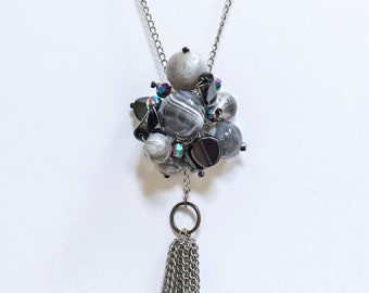 Long Chain Necklace with Cluster Pendant