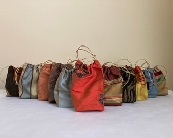 Pure Silk MEDIUM Drawstring Bags 5 pc set