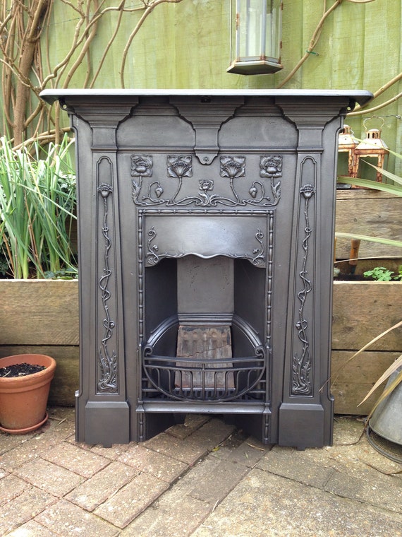 Edwardian Cast Iron Art Nouveau Fireplace Etsy
