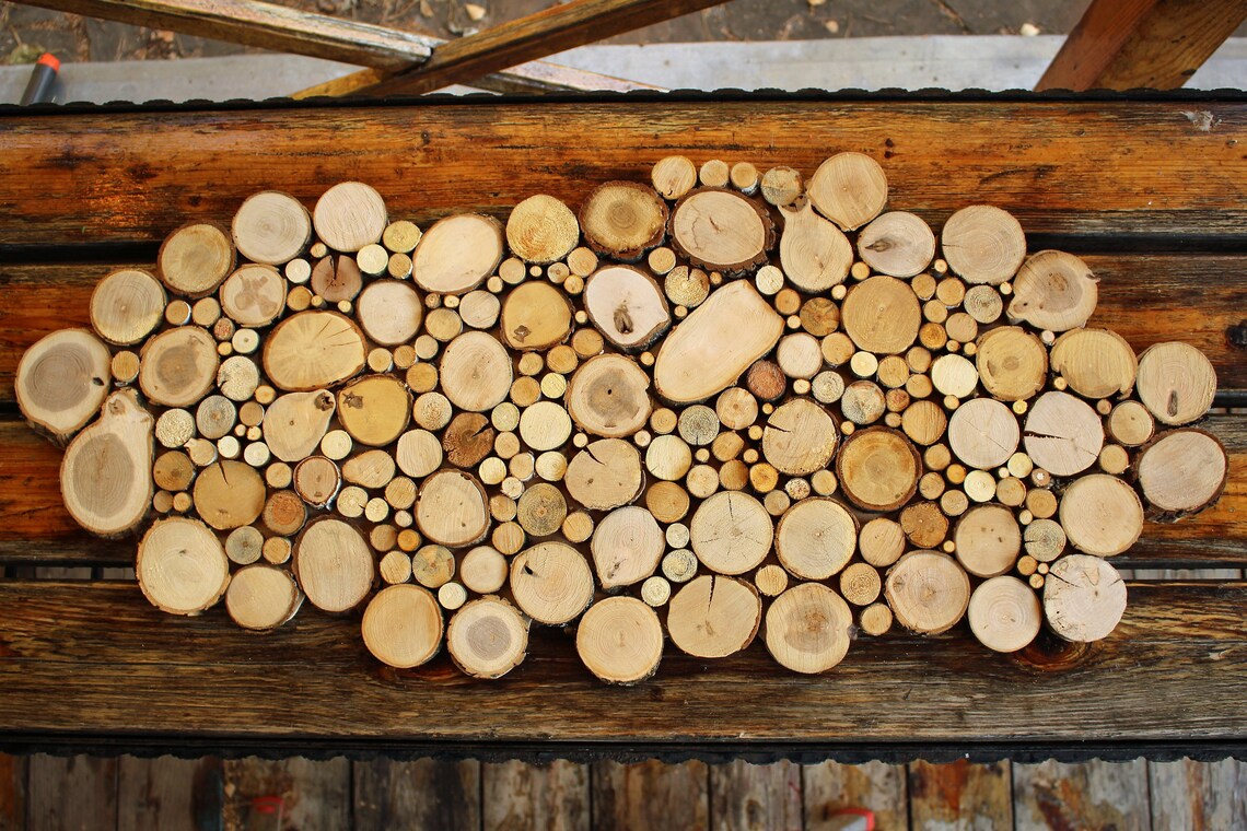 Wooden wall panel natural raw tree slices decor rustic wall Etsy