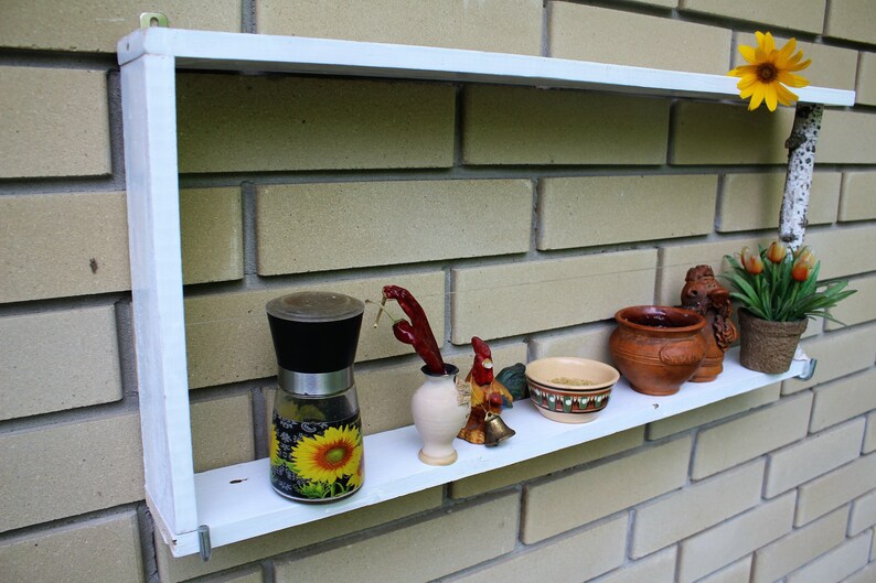 White Raw Wood Bookshelf Rustic Wall Hanging Wooden Book Etsy