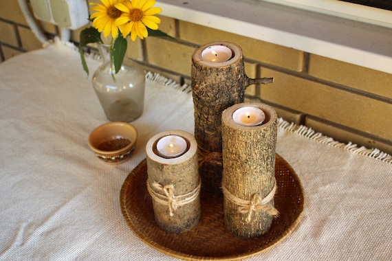 Hand Made Wooden Tealight Log Candle Holder Tea Light Oak Wood Home Party Decor