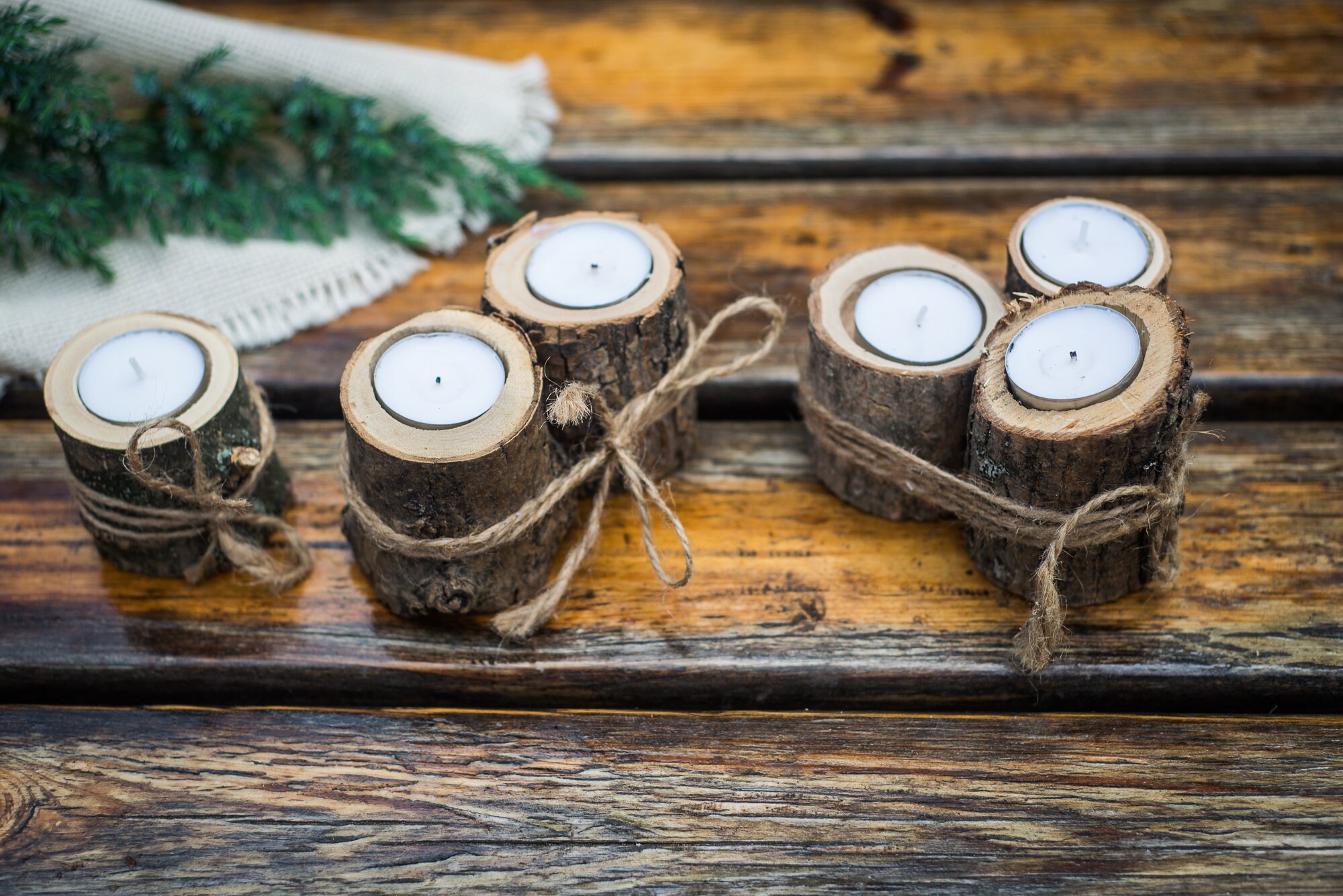 Oak wood log tealight candle holder for western wedding decor Etsy