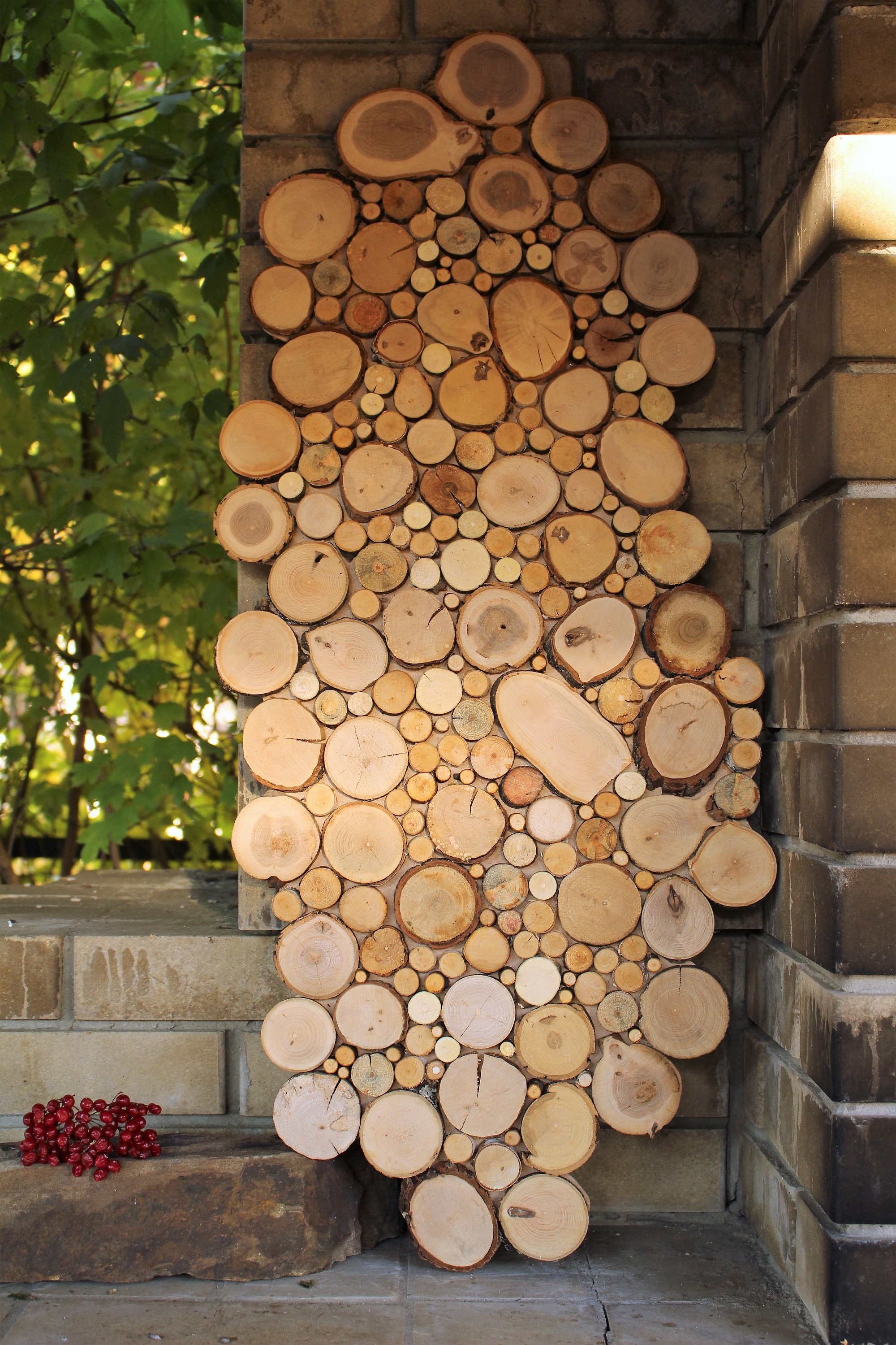 Wooden wall panel natural raw tree slices decor rustic wall Etsy