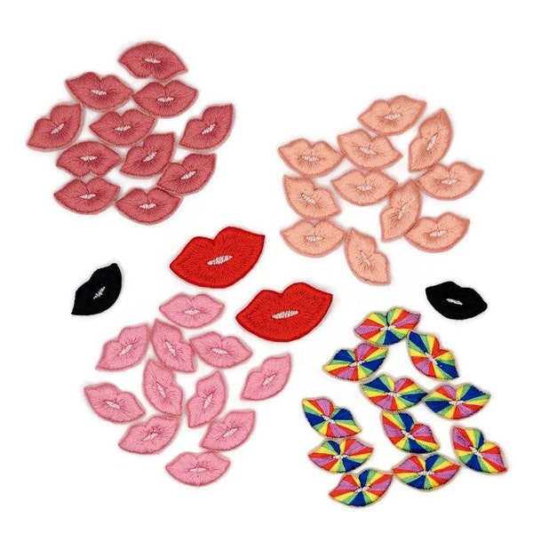 Embroidered dolls lips patches.