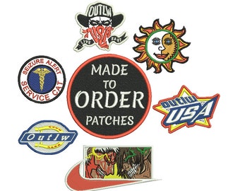 Op maat geborduurde patches.