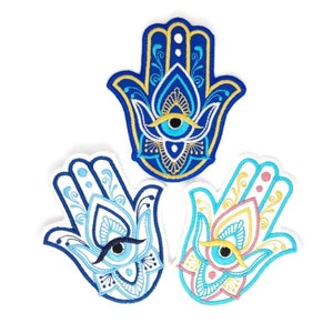 Embroidered hamsa hand iron on  patch.