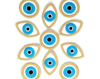 Tiny Gold  Evil eyes embroidered SEW on/IRON on patches
