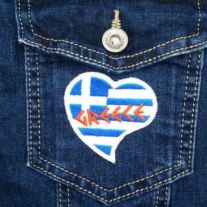 Greek Flag Embroidered Heart Patch