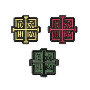 Embroidered IC XC NIKA emblem.