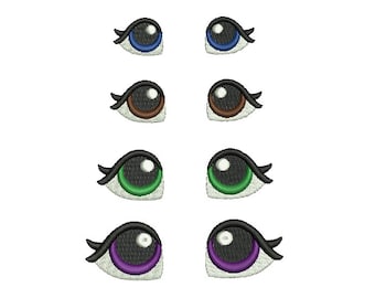 Embroidered doll eyes .