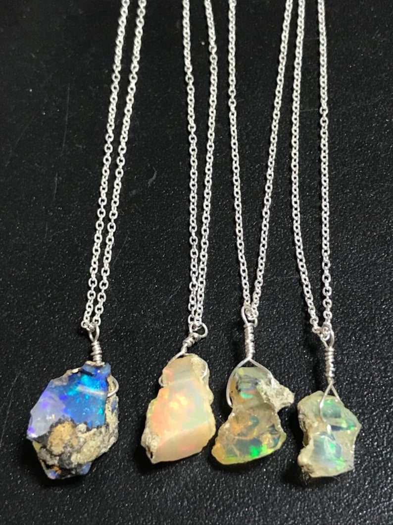 Real Ethiopian Opal Rough Pendant Necklace Natural Raw Fire Play Opal Birthday Gift for her 925 Silver Jeweller 12 To 17mm