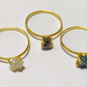 Handmade Raw Diamond Ring: Gold Plated Sterling Silver Engagement Ring