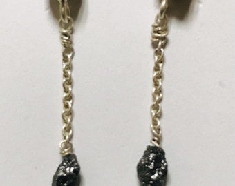 Raw Diamond & Sterling Silver Dangle Earrings: Rustic Luxe Jewelry