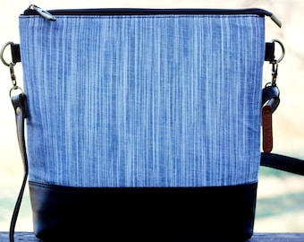 Elegant Crossbody Bag, Handwoven Khadi fabric and Vegan Leather, Gift for Her, Everyday Casual, Boho Purse, College Bag