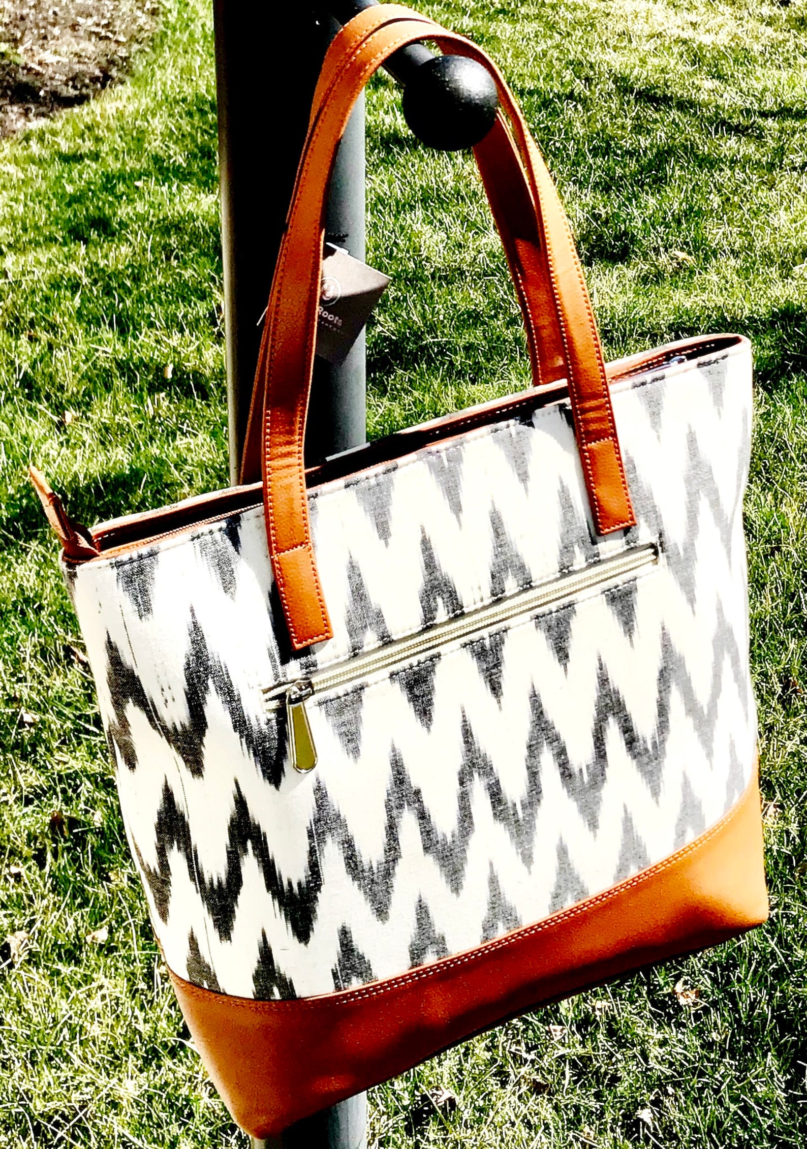 Weathered Vegan Leather Zippered Tote Bag