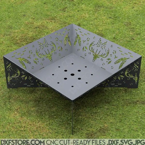 Fire Pit Leafy Fire Pit with Ornamental Leaves 36" L x 36" W x 15" H Square Fire Pit Digital product, files DXF, SVG for CNC, Plasma, Laser