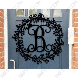 Placa decorativa frondosa para porta da frente Sobrenome Monograma Decoração de parede Carta para porta Cabide Arquivo DXF SVG Corte a laser - Arquivo SVG - Download digital