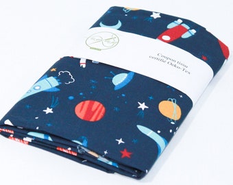 Coupon tissu 50 x 70 - 100% coton Oeko tek - imprimé astronaute et galaxie