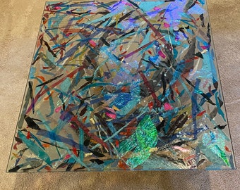 Mixed-media Rectangular Glass Table Top; Reclaimed Content