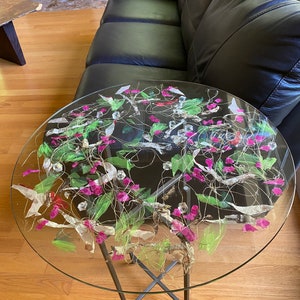 Mixed-media Round or Square Glass Table Top; Reclaimed Content