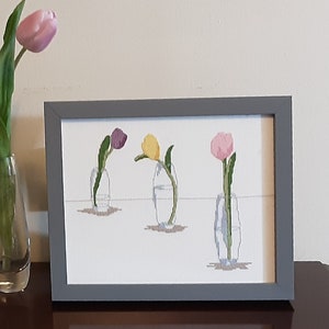 Cross Stitch Picture of Three Tulips