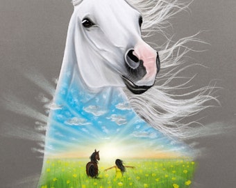 Fine Art Horse Print, Landscape Wall Art, Colorful Equestrian Portrait