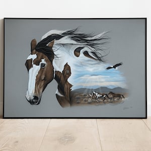 Picasso the wild mustang PRINT, Fine Art, Drawing, Horse Art