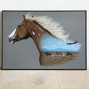Wild Mustang Fine Art Print, Equestrian Art Gift, Western Wall Art, Landscape Horse Portrait