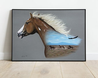 Wild Mustang Fine Art Print, Equestrian Art Gift, Western Wall Art, Landscape Horse Portrait