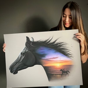 Black Stallion ORIGINAL drawing, Equestrian Art, Horse Art, Wall Decor image 2