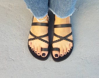 Braided Leather Sandals: Handmade Greek Strappy Sandals