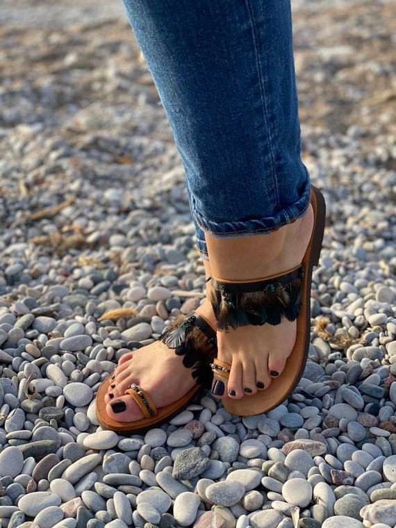 Hippie Jesus Sandals, Women Buffalo Leather Sandals, Gypsy Boho Shoes, T  Strap Slipper, Kolhapuri Chappal, Summer Sandals, Toe Ring Sandals - Etsy