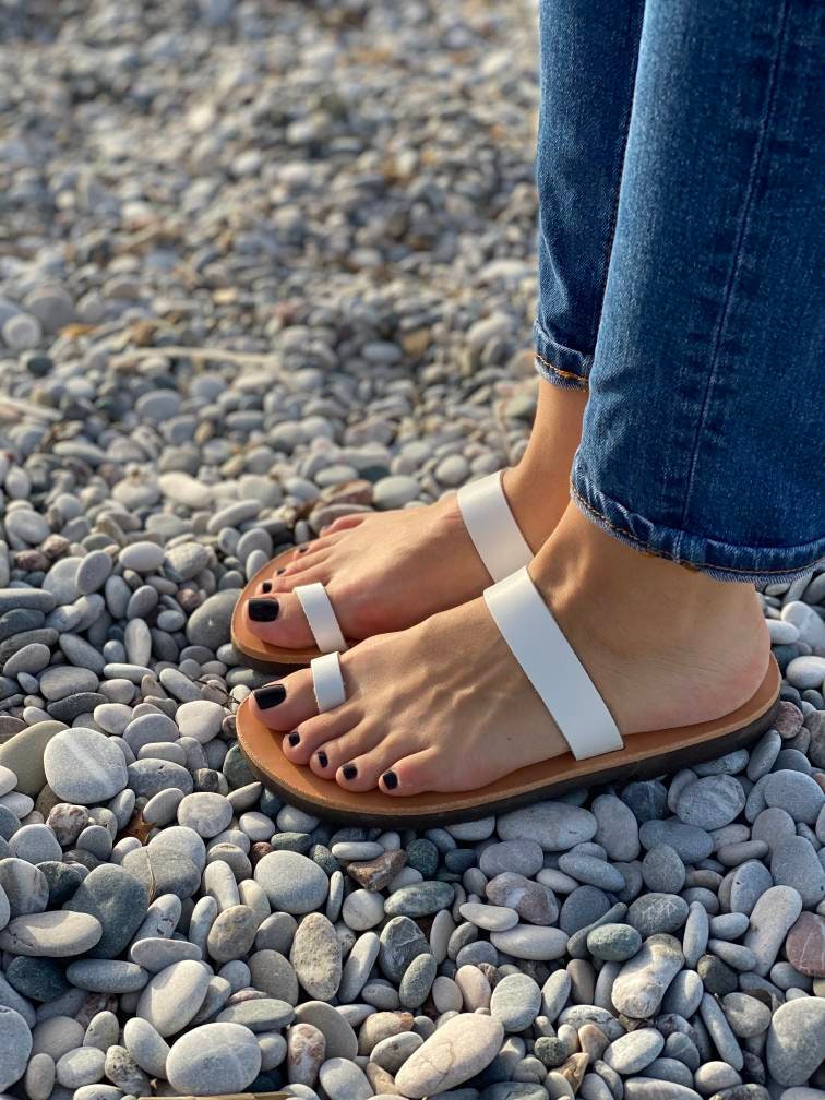 White Leather Sandals for Women Handmade Wedding Sandals Toe - Etsy UK