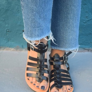 Black Gladiator sandals, Women leather sandals, Strappy Sandals, Greek Roman Sandals, Genuine leather, Gift for her, Greek roman sandals