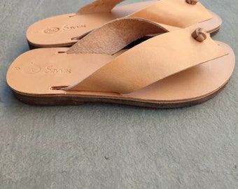 Handcrafted Greek Leather Flip Flops: Tan Summer Sandals - Etsy display picture 3