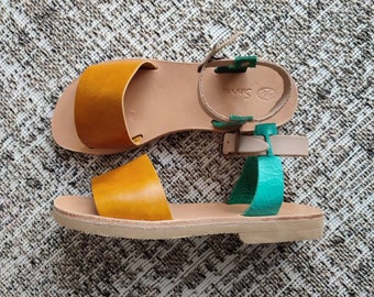 Handcrafted Leather Ankle Strap Sandals: Multi-Colored Greek Summer Shoes