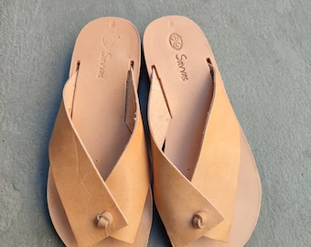 Handcrafted Greek Leather Flip Flops: Tan Summer Sandals - Etsy