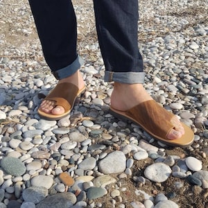 Brown leather sandals for men, Wide arch support sandals, men&#39;s flat sandals, Toe ring men&#39;s sandals, mens leather slippers, gift for him