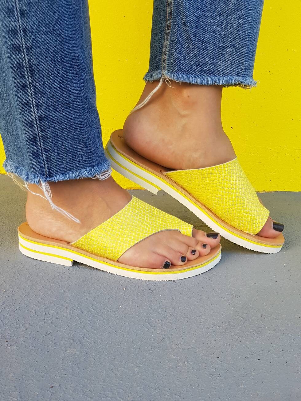 fluorescent yellow sandals